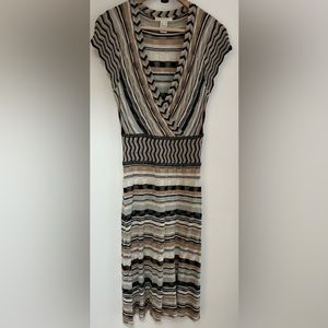 Design History Missoni-like dress Wrap neckline knit pattern metallic thread (L)